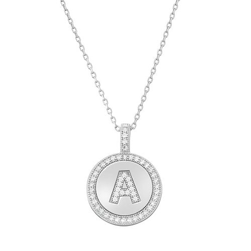 Sterling Silver Cubic Zirconia Initial Pendant Necklace