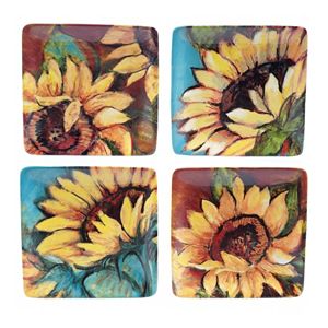 Certified International Sunflower Rooster 4-pc. Appetizer Plate Set