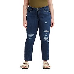 ZZYLHS Plus Size 3XL Floral Embroidery Boyfriend Ripped Jeans for