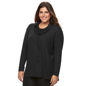 Plus Size Loramendi High-Low Fleece Cowlneck Top