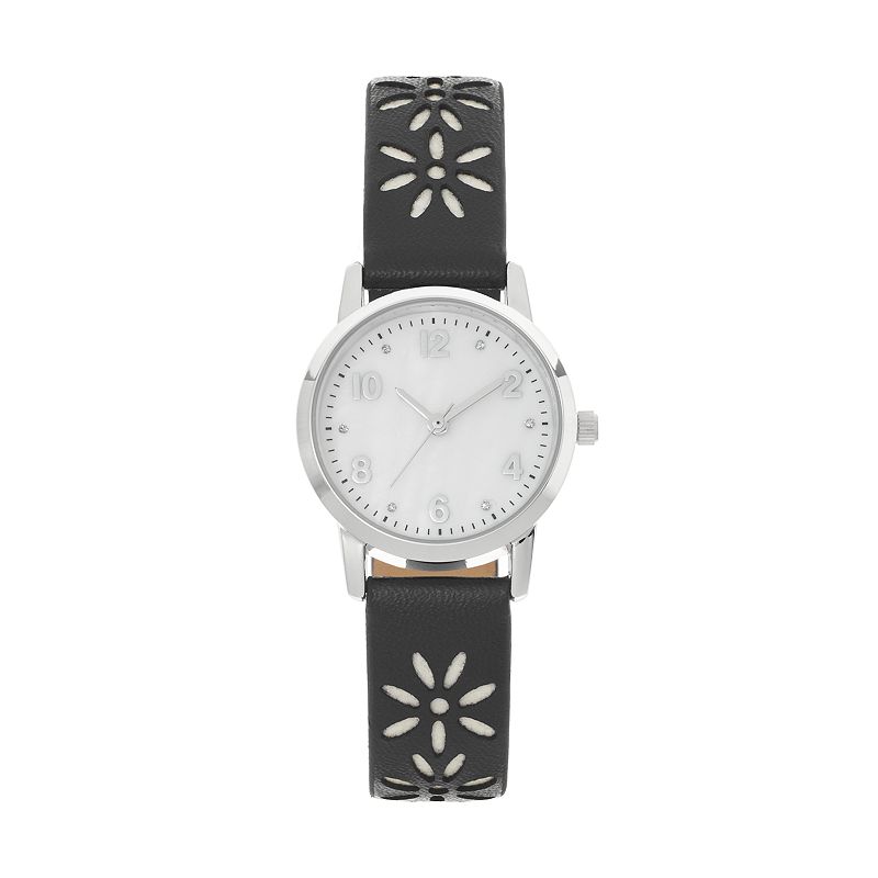 Womens Crystal Cutout Flower Watch, Size: 2XL, Black