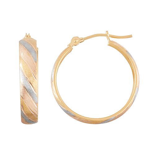 TriTone 10k Gold Striped Hoop Earrings