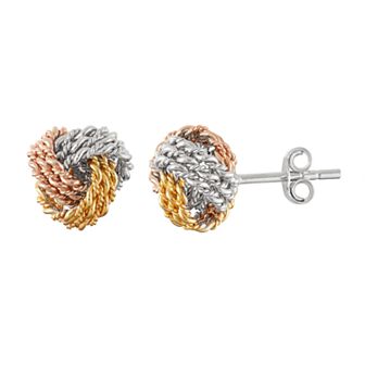 Jordan Blue Tri-Tone Sterling Silver Love Knot Stud Earrings