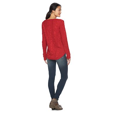 Juniors' SO® Cable-Knit Shirttail Sweater