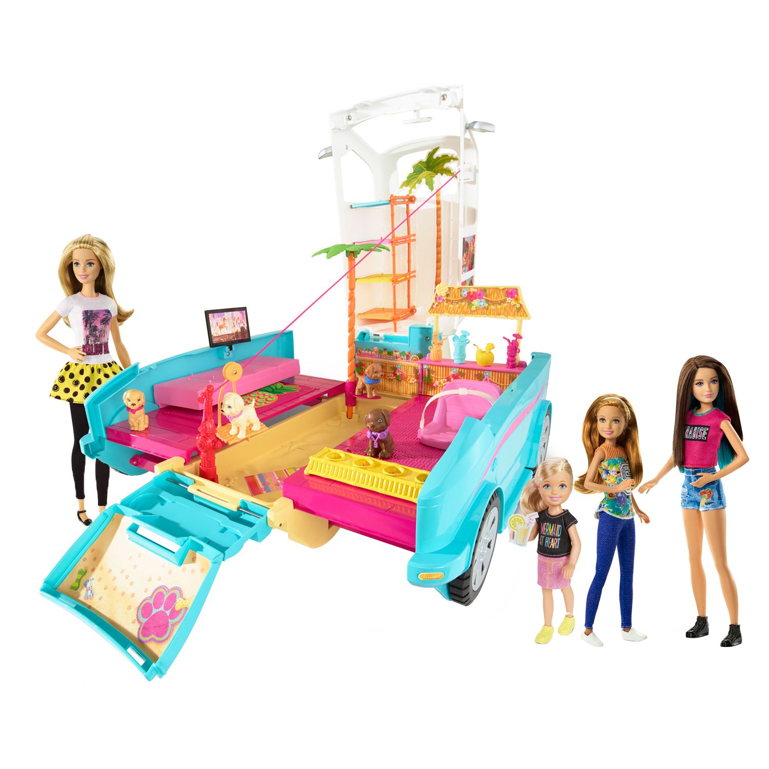 barbie ultimate puppy mobile with 4 dolls