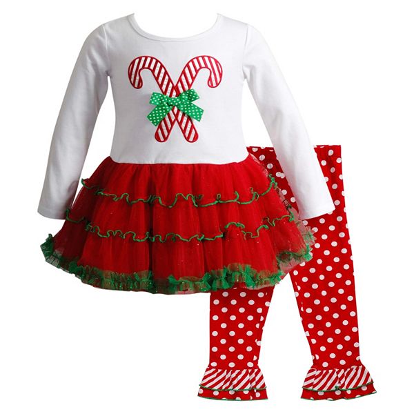 Baby Girl Youngland Candy Cane Top & Leggings Set