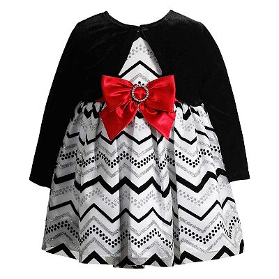 Baby Girl Youngland Velvet Shrug Glitter Chevron Dress Set