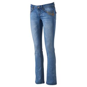 Juniors' Hydraulic Floral Bootcut Jeans