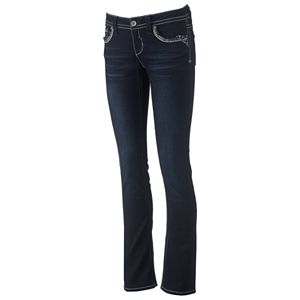 Juniors' Hydraulic Embroidered Baby Bootcut Jeans