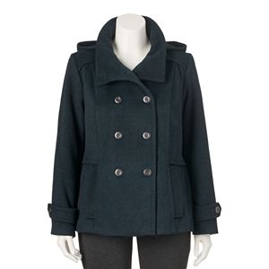 Juniors' Plus Size Pink Envelope Double Breasted Hooded Jacket
