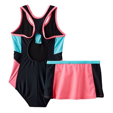 Girls 7-16 ZeroXposur One-Piece Racerback Swimsuit & Skirt Set