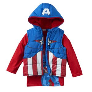 Toddler Boy Marvel Captain America Heavyweight Fleece-Lined Vest & Tee Set