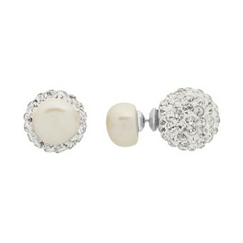 PearLustre by Imperial Sterling Silver Freshwater Cultured Pearl & Crystal Double Stud Earrings