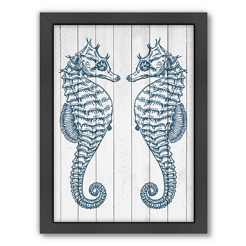 Americanflat Double Seahorse Wood Framed Wall Art