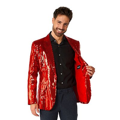 Men's Suitmeister Sequins Red Shiny Slim-Fit Christmas Party Blazer
