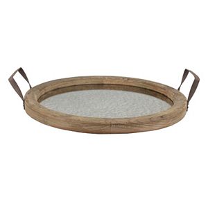 Manor Lane Round Distressed Wood Mirror Tray