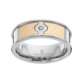 Gold LLC Men's Two Tone Stainless Steel Diamond Accent Ring