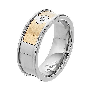 Men's Two Tone Stainless Steel Diamond Accent Ring