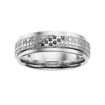 Gold LLC Men's Stainless Steel Black Diamond Accent Textured Ring