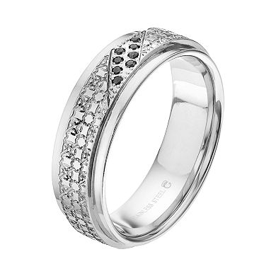 Men's Stainless Steel Black Diamond Accent Textured Ring