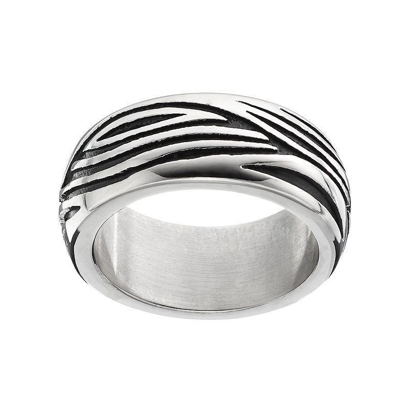 Mens Stainless Steel Grooved Ring, Size: 10, Black