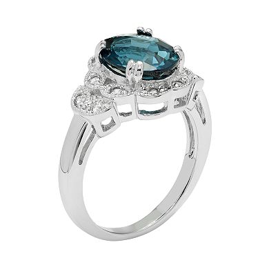 Sterling Silver London Blue Topaz & Lab-Created White Sapphire Scalloped Ring