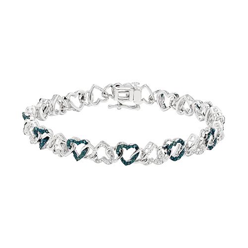 Sterling Silver 1 4 Carat T W Blue And White Diamond Heart Bracelet