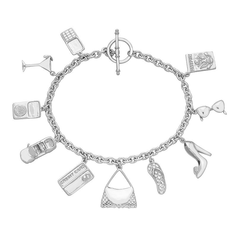 Sterling Silver Cosmpolitan Charm Bracelet, Womens, Size: 7.5, Grey