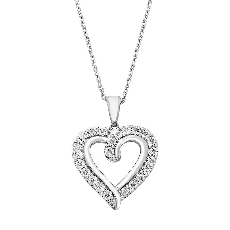 Sterling Silver 1/10 Carat T.W. Diamond Heart Pendant, Womens, Size: 18