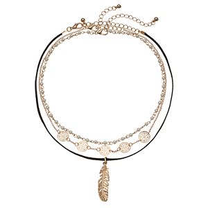 Mudd® Feather, Simulated Pearl & Filigree Disc Choker Necklace Set