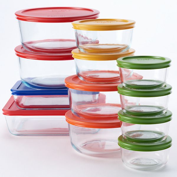 Pyrex Food Storage Glass Bakeware Set with Color Lids, 12 Piece 