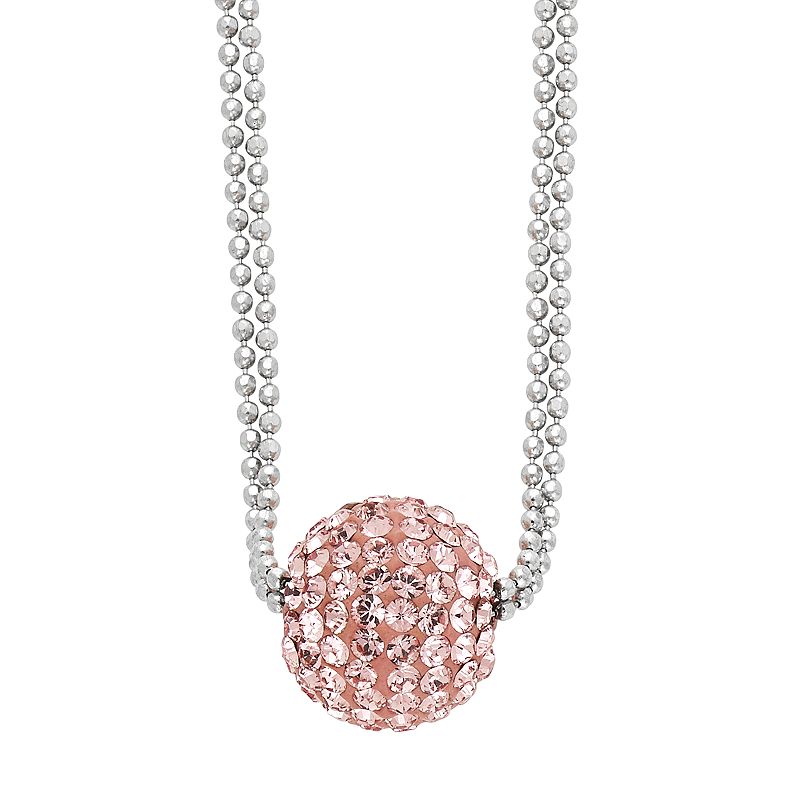 Sterling Silver Crystal Ball Pendant Necklace, Womens, Size: 18, Pink
