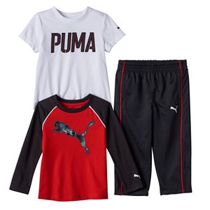 Toddler Boy PUMA Logo Long Sleeve & Short Sleeve Tees & Pants Set