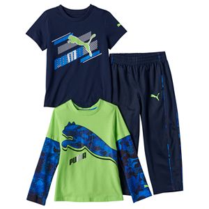 Toddler Boy PUMA Logo Mock-Layered Long Sleeve & Short Sleeve Tees & Pants Set