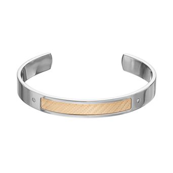 Gold LLC Men's Two Tone Stainless Steel Diamond Accent Cuff Bracelet
