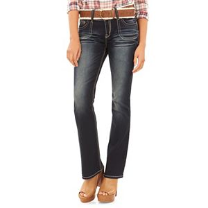 Juniors' Wallflower Belted Luscious Curvy Bootcut Jeans