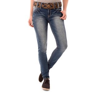 Juniors' Wallflower Belted Curvy Skinny Jeans