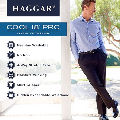 Men's Haggar® Cool 18® PRO Classic-Fit Wrinkle-Free Pleated Expandable Waist Pants