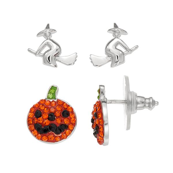 Details about   9mm Halloween Witch Face Hat CZ Studs Solid 925 Sterling Silver Earrings 
