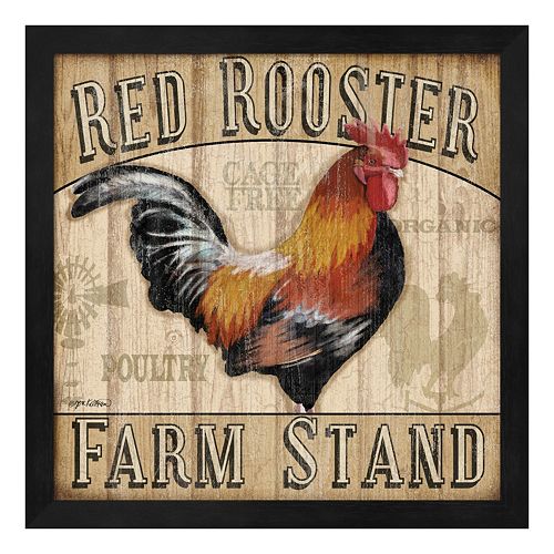 Metaverse Art Red Rooster Farm Stand Framed Wall Art