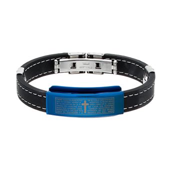 Gold LLC Men's Black Leather Spanish "The Lord's Prayer" Bracelet