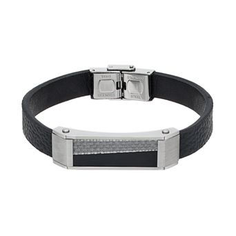 Gold LLC Men's Stainless Steel & Black Leather Carbon Fiber Bracelet
