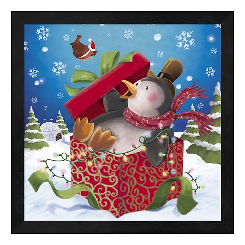 Metaverse Art Penguin Holiday Surprise Framed Wall Art