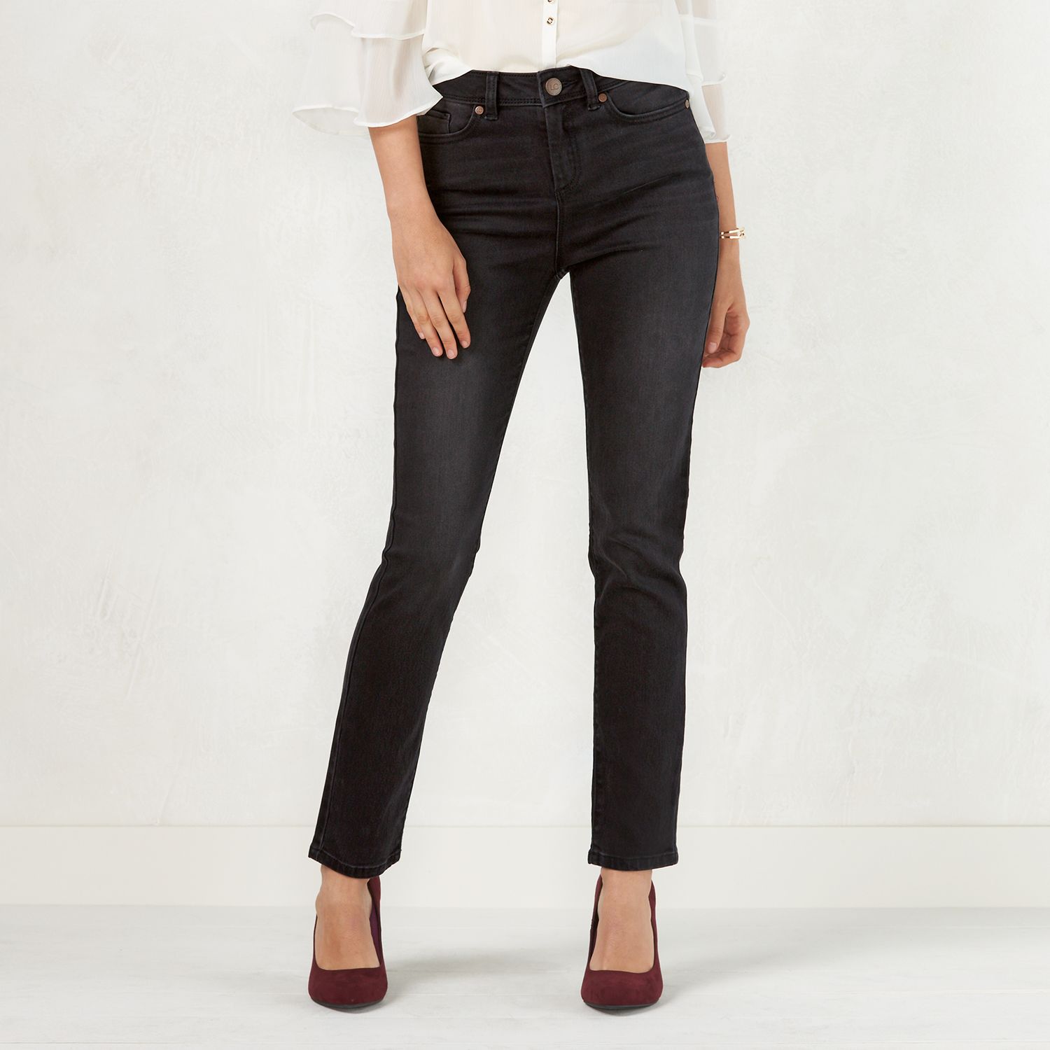 high rise black ankle jeans