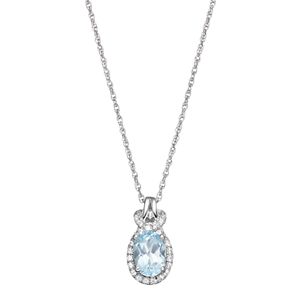 Sterling Silver Blue Topaz & Lab-Created White Sapphire Oval Halo Pendant