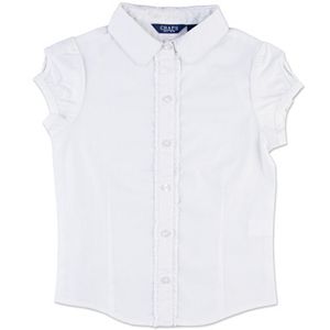 Girls 4-16 Chaps School Uniform Ruffled Keyhole Shirt
