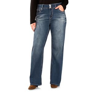 Juniors' Plus Size Wallflower Curvy Push Up 2-Button Bootcut Jeans