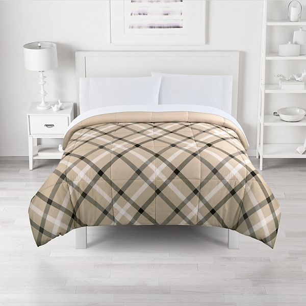 The Big One® Microfiber Down-Alternative Reversible Comforter - Bias Plaid Neutral (KING)