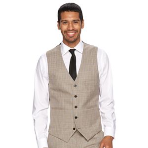 Men's WD.NY Slim-Fit Tan Plaid Suit Vest