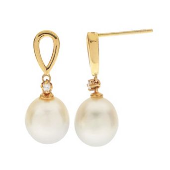 PearLustre by Imperial 10k Gold Freshwater Cultured Pearl & Diamond Accent Drop Earrings